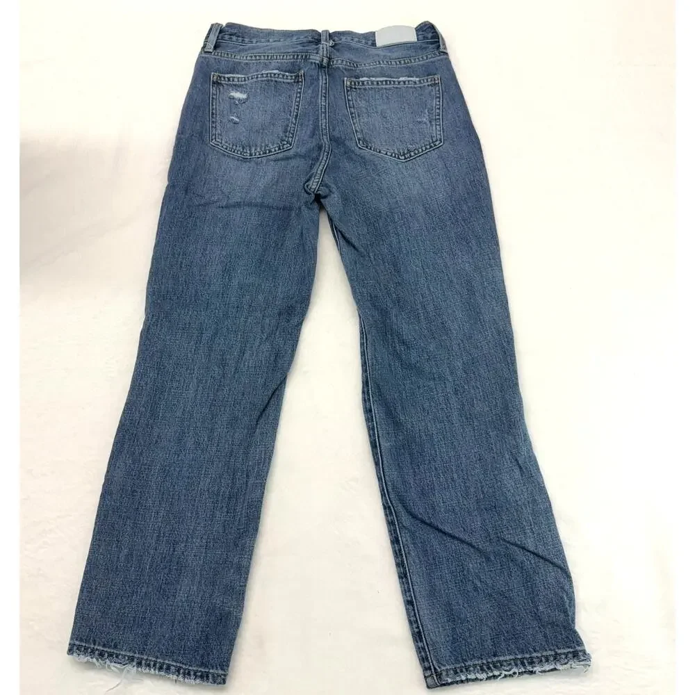 Pistola Women's Button Fly‎ Distressed Straight Leg Blue Denim Jeans Size 27